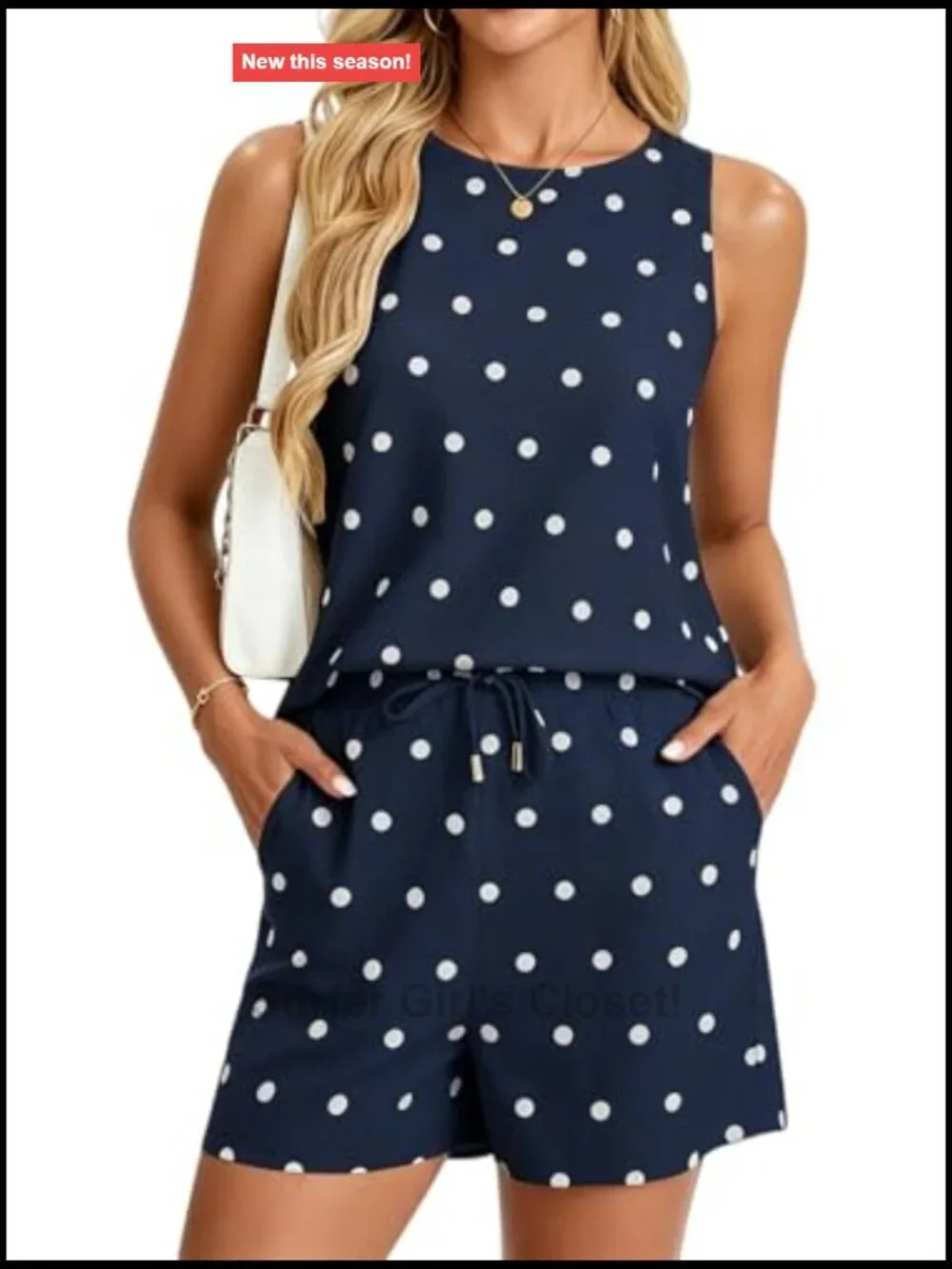 Sleeveless Crewneck Polka Dot 2 Piece Set Elastic Waist Shorts Lounge Outfits